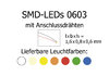 SMD-LED, Bauform 0603, mit angelöteten Kupferlackdrähten, kaltweiß