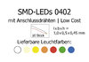 SMD-LEDs Bauform 0402 mit angelöteten Drähten, Low Cost, grün