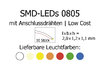 SMD-LEDs Bauform 0805 mit angelöteten Drähten, Low Cost, kaltweiß