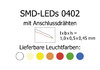SMD-LED, Bauform 0402, mit angelöteten Kupferlackdrähten, grün