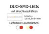 DUO-SMD-LEDs, Bauform 0605, mit angelöteten Kupferlackdrähten, kaltweiß-rot