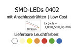 SMD-LEDs Bauform 0402 mit angelöteten Drähten, Low Cost