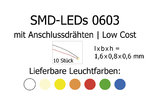 SMD-LEDs Bauform 0603 mit angelöteten Drähten, Low Cost